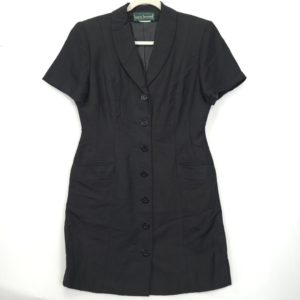 Harve Benard Petites Sheath Dress Blazer Button Down Black Short Sleeve Women 8P